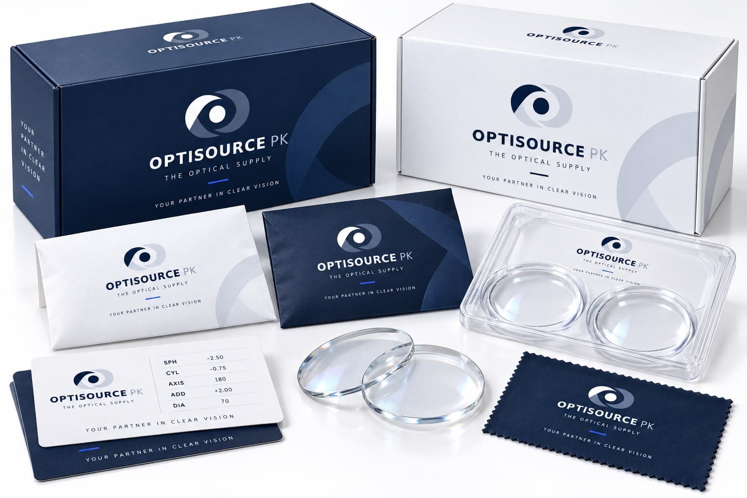 OptiSource PK lens packaging with lens blanks